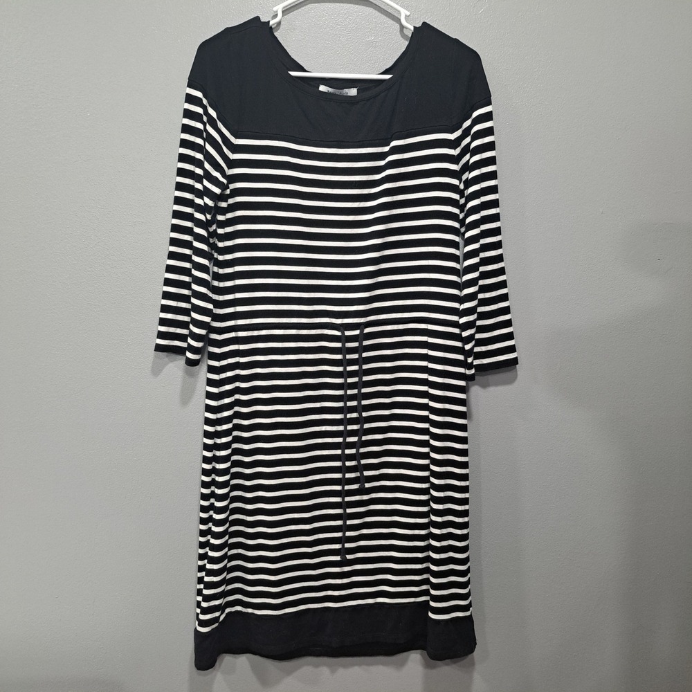 White House Black Market Striped Drawstring Knit‎ Dress Black White 3/4 Sleeve M
